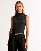 Sleeveless Grown-On Mockneck Top