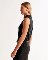 Sleeveless Grown-On Mockneck Top