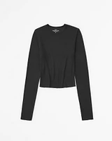 Long-Sleeve Featherweight Rib Cropped Crew Top