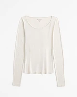 Long-Sleeve Featherweight Rib Tuckable Wide Scoopneck Top