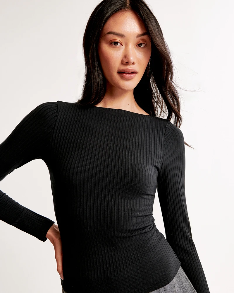 Long-Sleeve Wide Rib Slash Top