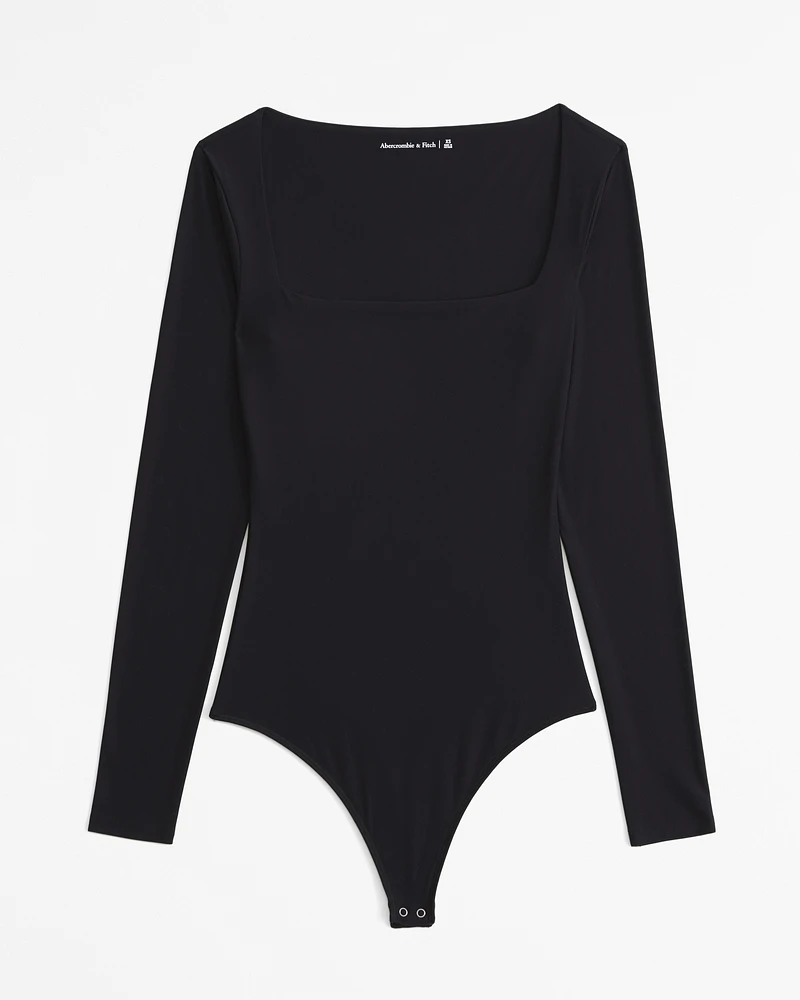 Soft Matte Seamless Long-Sleeve Squareneck Bodysuit