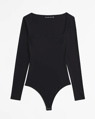 Soft Matte Seamless Long-Sleeve Squareneck Bodysuit