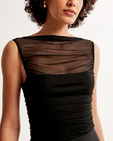 Mesh Ruched Slash Top