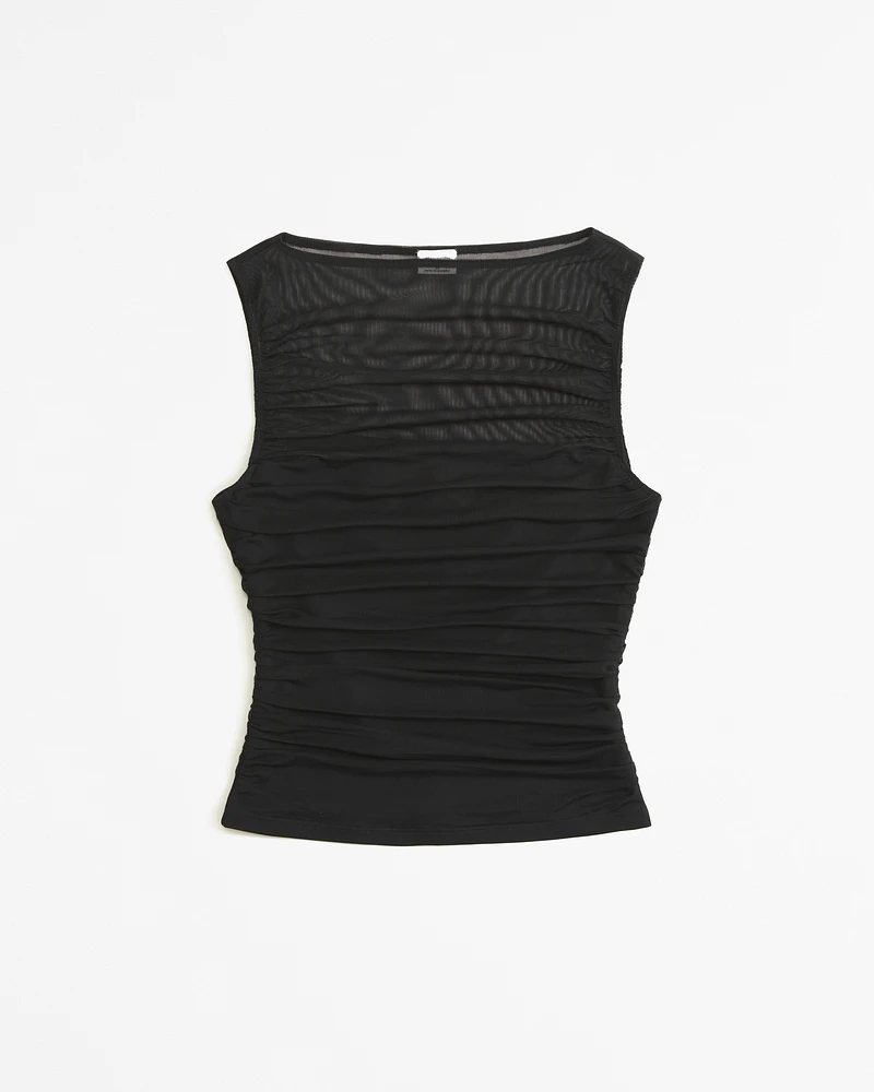 Mesh Ruched Slash Top