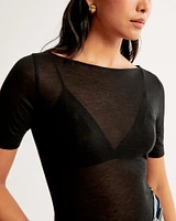 Sheer Half-Sleeve Slash Top