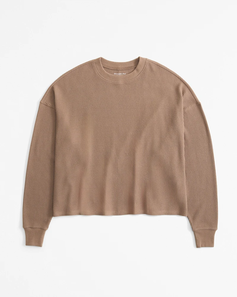 Long-Sleeve Oversized Dolman Waffle Tee