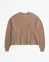 Long-Sleeve Oversized Dolman Waffle Tee