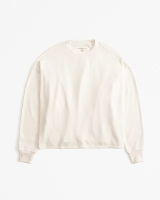 Long-Sleeve Microwaffle Oversized Crew Top