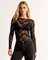 Long-Sleeve Lace Slash Bodysuit