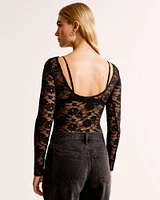 Long-Sleeve Lace Slash Bodysuit