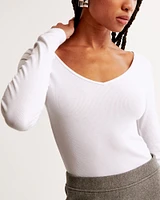 Long-Sleeve Featherweight Rib Tuckable V-Neck Top