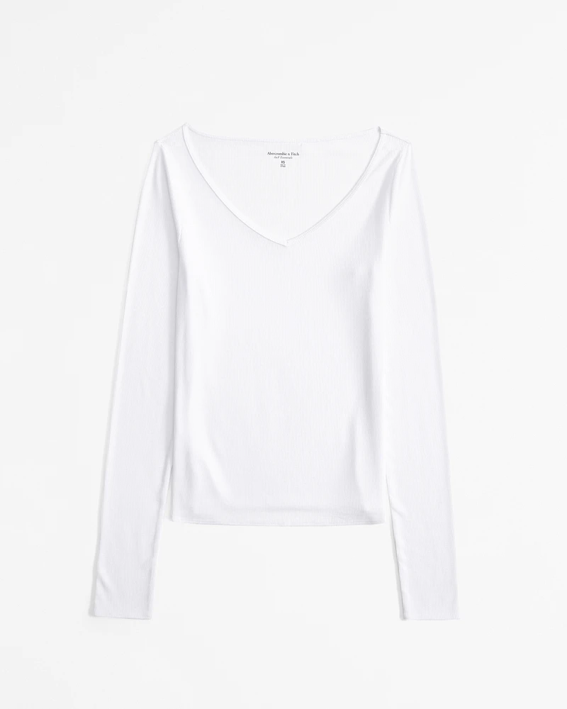 Long-Sleeve Featherweight Rib Tuckable V-Neck Top