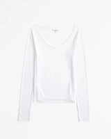 Long-Sleeve Featherweight Rib Tuckable V-Neck Top