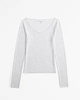 Long-Sleeve Featherweight Rib Tuckable V-Neck Top