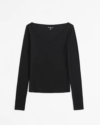 Long-Sleeve Featherweight Rib Tuckable V-Neck Top