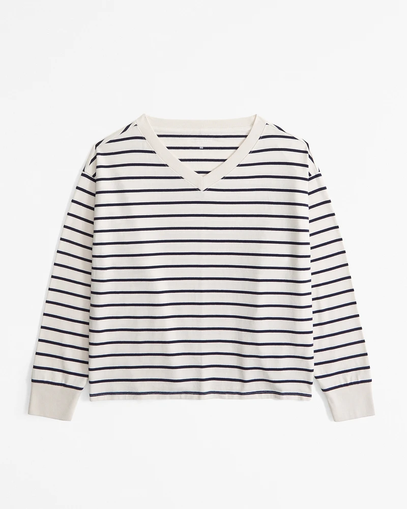 Long-Sleeve Jersey Oversized V-Neck Tee