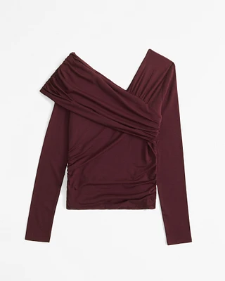 Long-Sleeve Off-The-Shoulder Draped Wrap Top