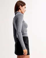 Long-Sleeve Featherweight Rib Tuckable Mockneck Top