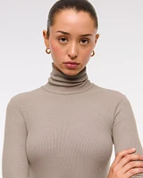 Long-Sleeve Featherweight Rib Tuckable Mockneck Top