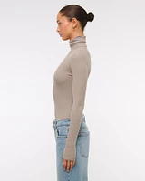 Long-Sleeve Featherweight Rib Tuckable Mockneck Top