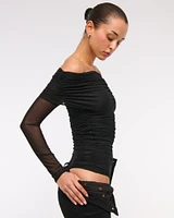 Long-Sleeve Mesh Foldover Bodysuit