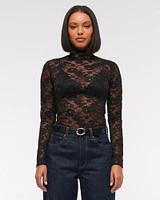 Long-Sleeve Mockneck Lace Top