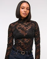 Long-Sleeve Mockneck Lace Top