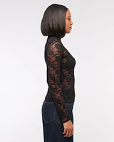 Long-Sleeve Mockneck Lace Top