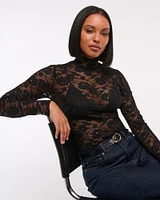 Long-Sleeve Mockneck Lace Top