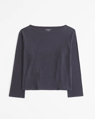 Long-Sleeve Cozy Lounge Knit Tuckable Slash Tee