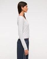 Long-Sleeve Cozy Lounge Knit Button-Through Top