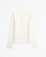 Long-Sleeve Cozy Lounge Knit Tuckable Henley Top