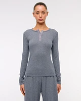 Long-Sleeve Cozy Lounge Knit Tuckable Henley Top