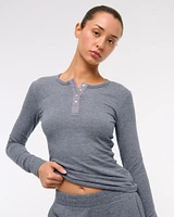 Long-Sleeve Cozy Lounge Knit Tuckable Henley Top