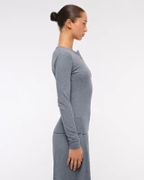 Long-Sleeve Cozy Lounge Knit Tuckable Henley Top