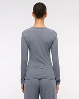 Long-Sleeve Cozy Lounge Knit Tuckable Henley Top