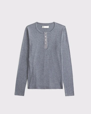 Long-Sleeve Cozy Lounge Knit Tuckable Henley Top