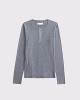 Long-Sleeve Cozy Lounge Knit Tuckable Henley Top