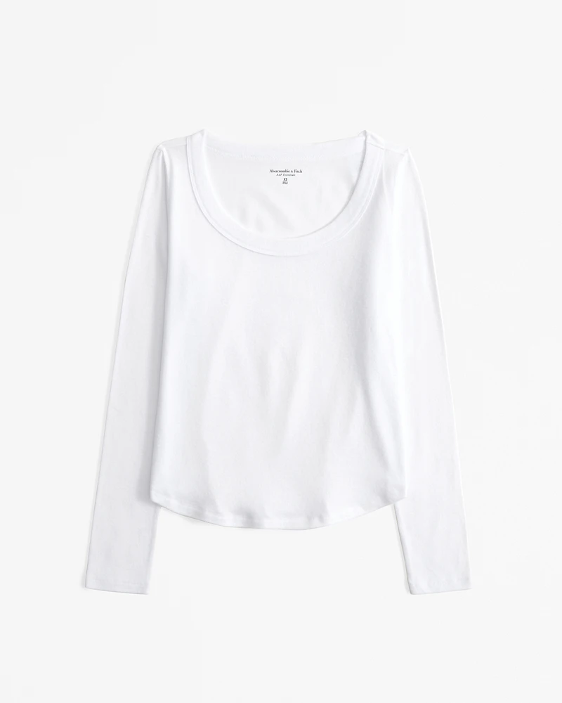 Long-Sleeve Cozy Lounge Knit Tuckable Scoopneck Tee