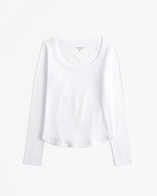 Long-Sleeve Cozy Lounge Knit Tuckable Scoopneck Tee
