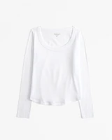Long-Sleeve Cozy Lounge Knit Tuckable Scoopneck Tee
