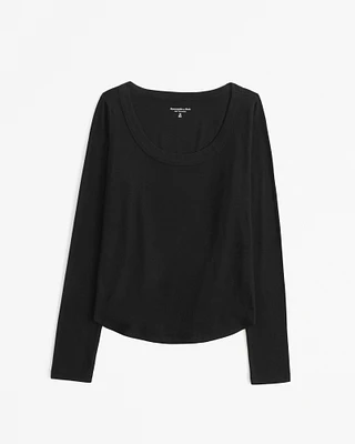 Long-Sleeve Cozy Lounge Knit Tuckable Scoopneck Tee