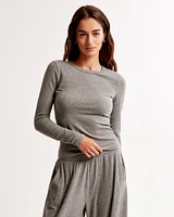 Long-Sleeve Cozy Lounge Knit Tuckable Crew Tee