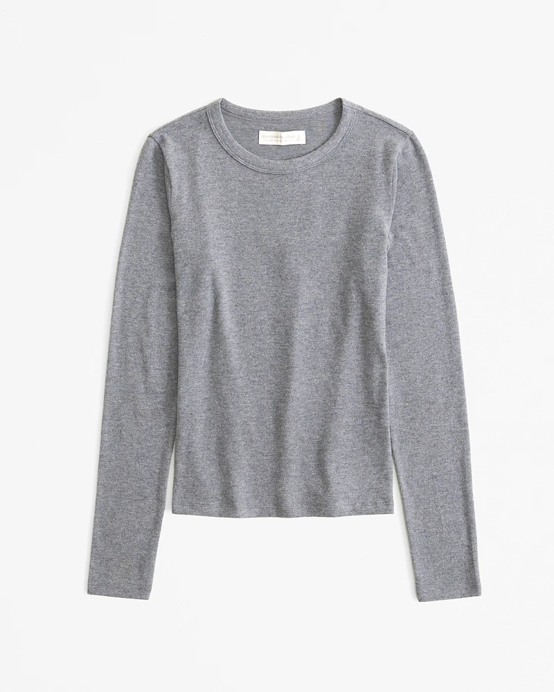 Long-Sleeve Cozy Lounge Knit Tuckable Crew Tee