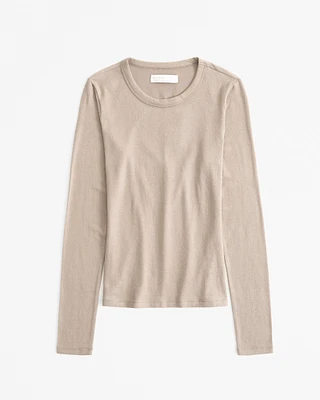 Long-Sleeve Cozy Lounge Knit Tuckable Crew Tee