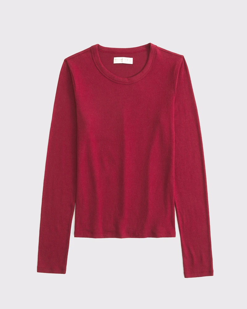 Long-Sleeve Cozy Lounge Knit Tuckable Crew Tee