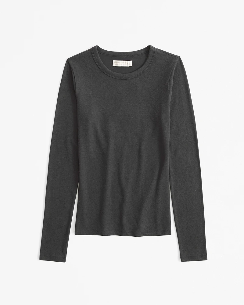 Long-Sleeve Cozy Lounge Knit Tuckable Crew Tee