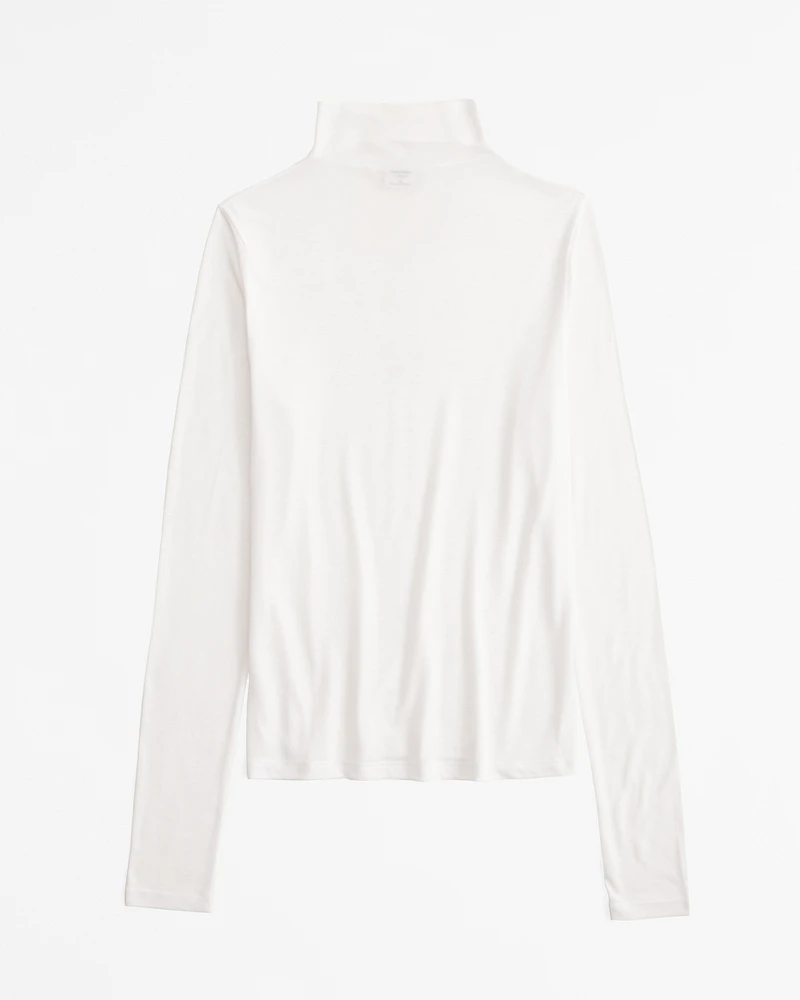 Long-Sleeve Grown-On Mockneck Top