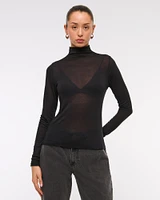 Long-Sleeve Grown-On Mockneck Top